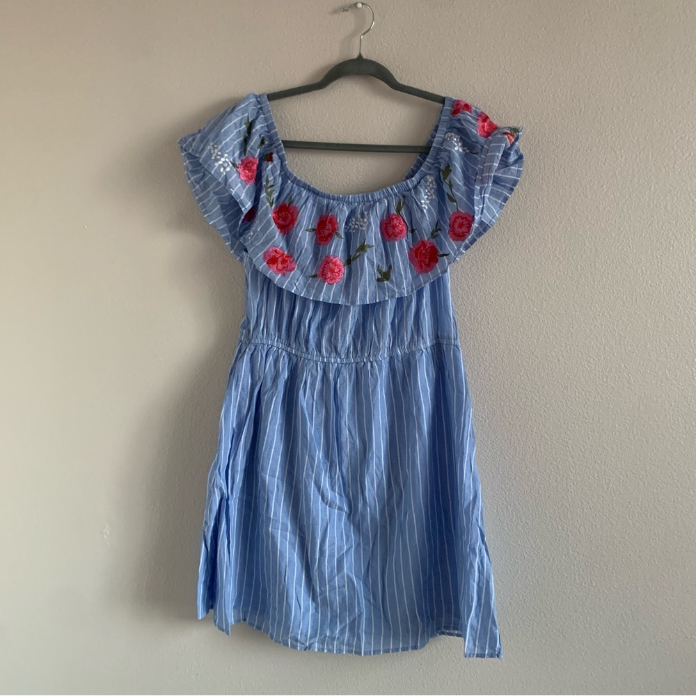 Blue Ruffled Off-the-Shoulder Sundress